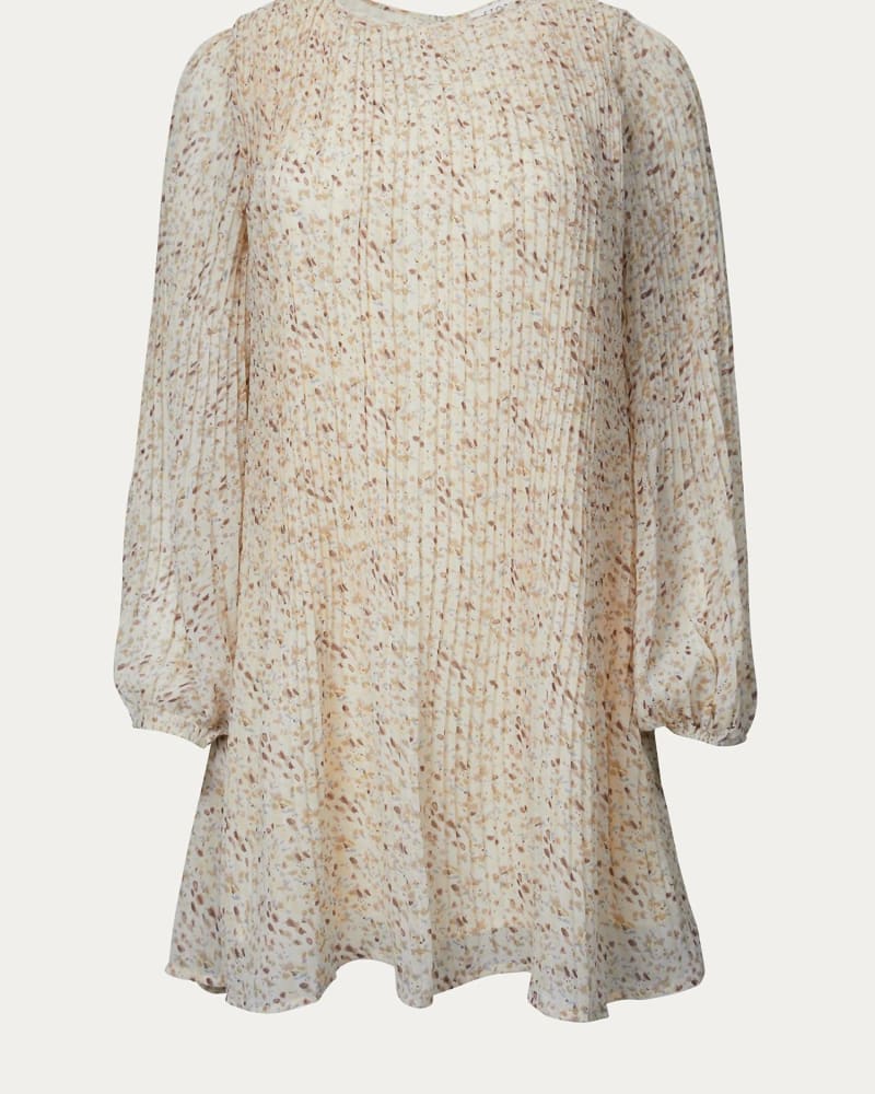 Front of a size L Floral-Print Chiffon Tunic Mini Dress in Cream Floral in Cream Floral by STORIA. | dia_product_style_image_id:335521